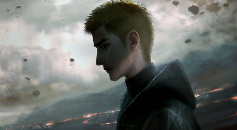 Young Man in Black Jacket — Gray