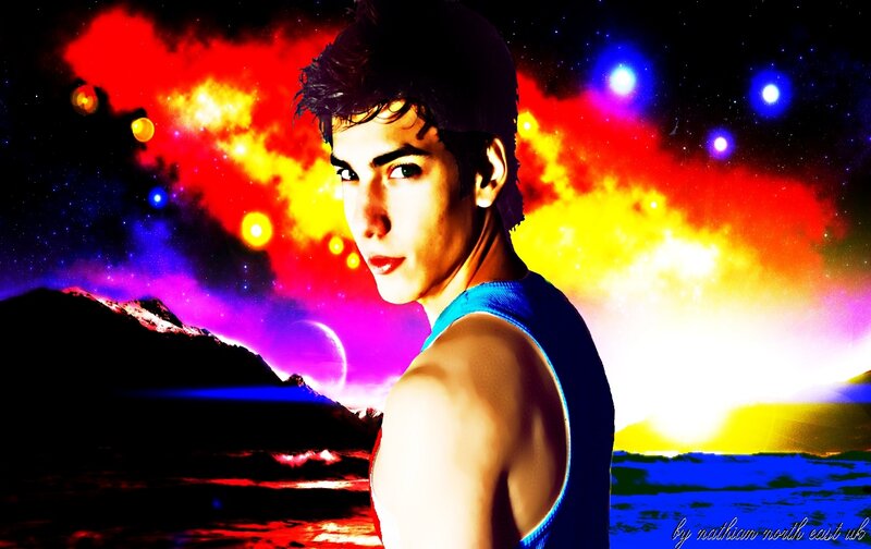 Young Man in Blue Shirt — Red