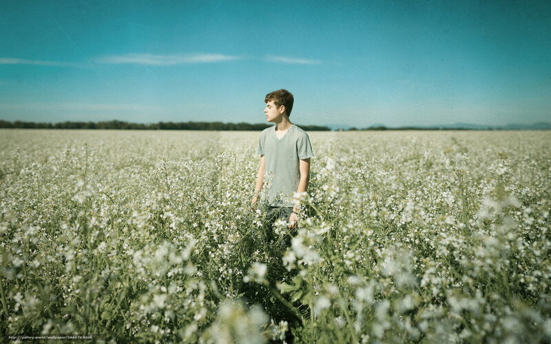 Young Man in Flower Field