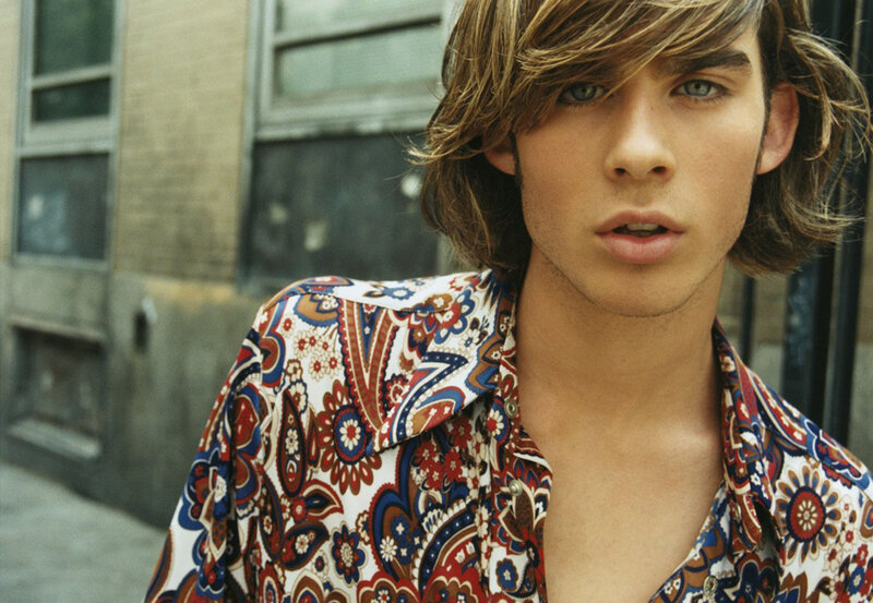 Young Man in Patterned Shirt — Red