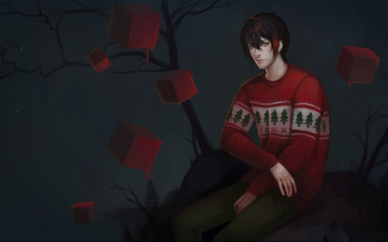 Young Man in Red Sweater — Dark