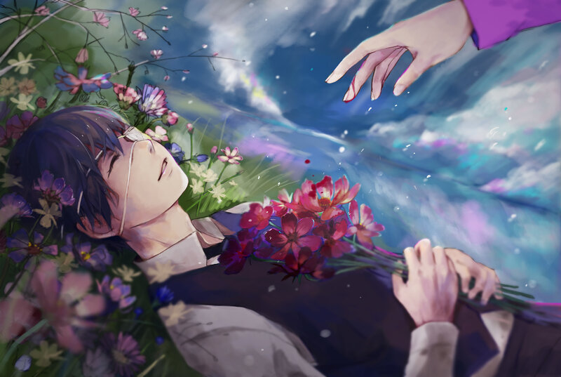 Young Man Lying in Flowers