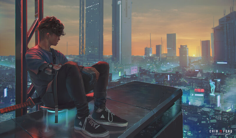 Young Man on Rooftop — Orange