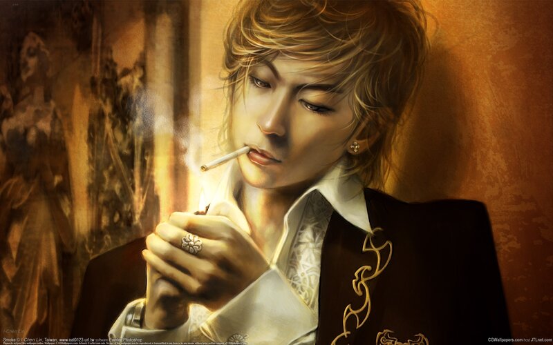 Young Man Smoking Cigarette