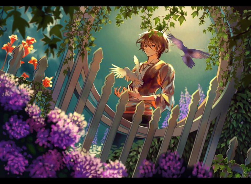 Young Man with Birds — Purple