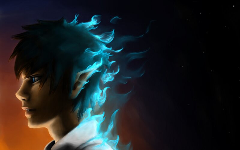 Young Man with Blue Hair — Dramatic, Night