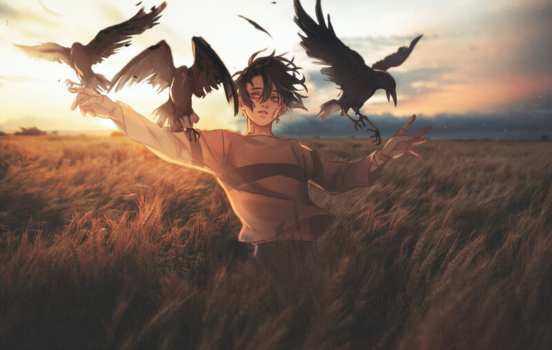 Young Man with Crows — Brown