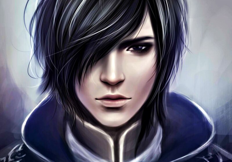 Young Man with Dark Hair — Black, Dramatic, Digital Art