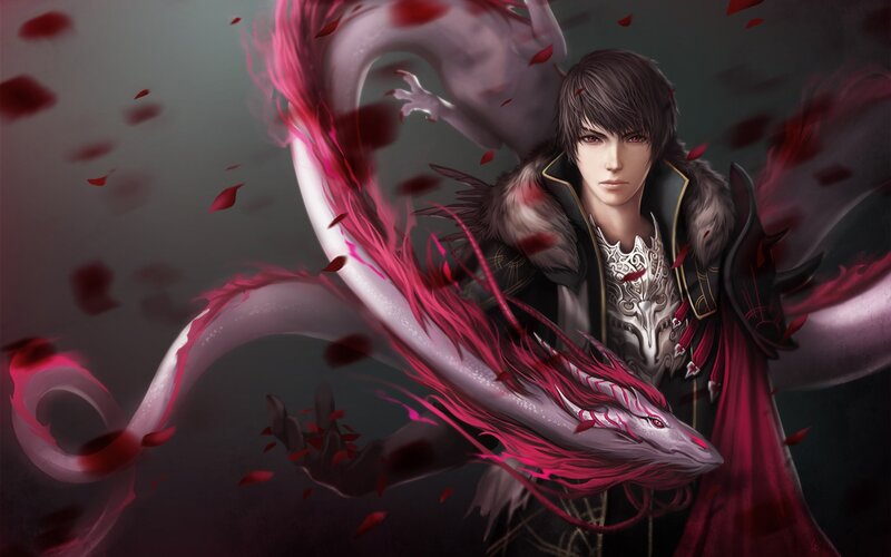 Young Man with Dragon — Red