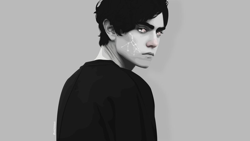 Young Man with Glowing Lines