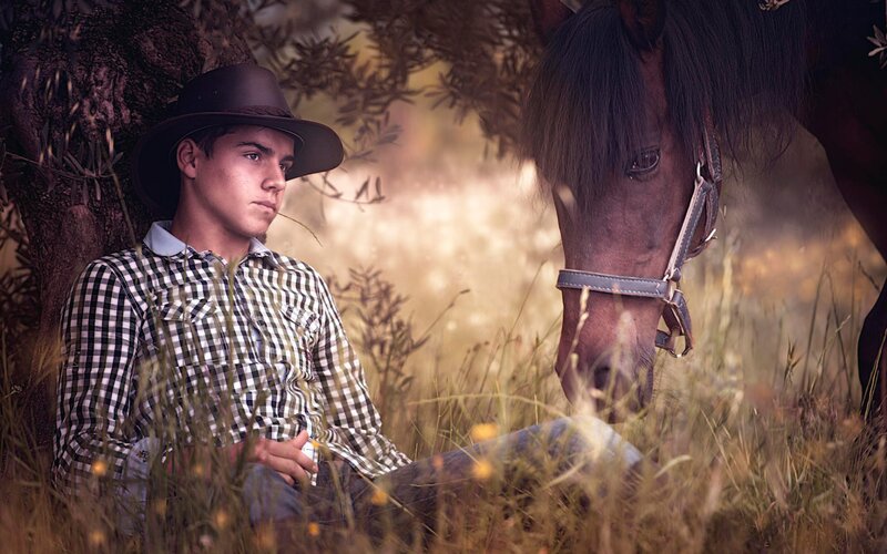 Young Man with Horse — Brown, Serene
