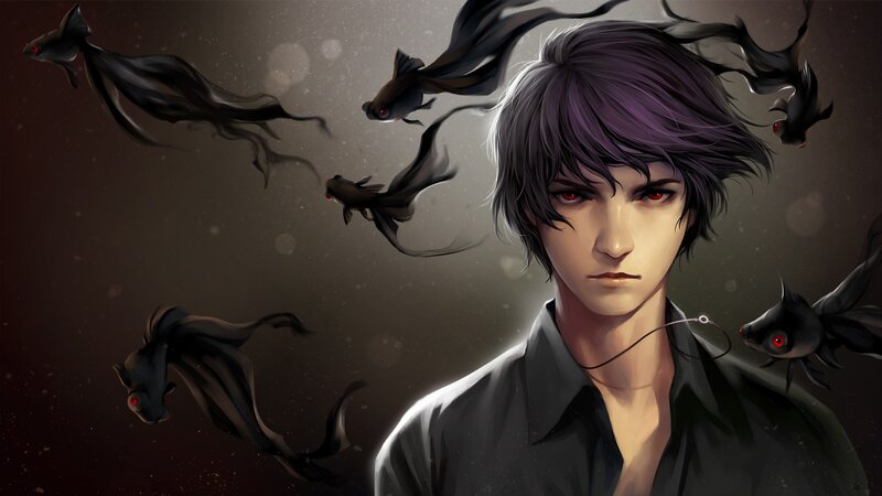 Young Man with Purple Hair — Dramatic, Digital Art