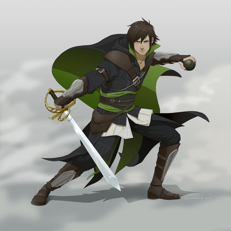 Young Man with Sword — Black, Dramatic, Digital Art