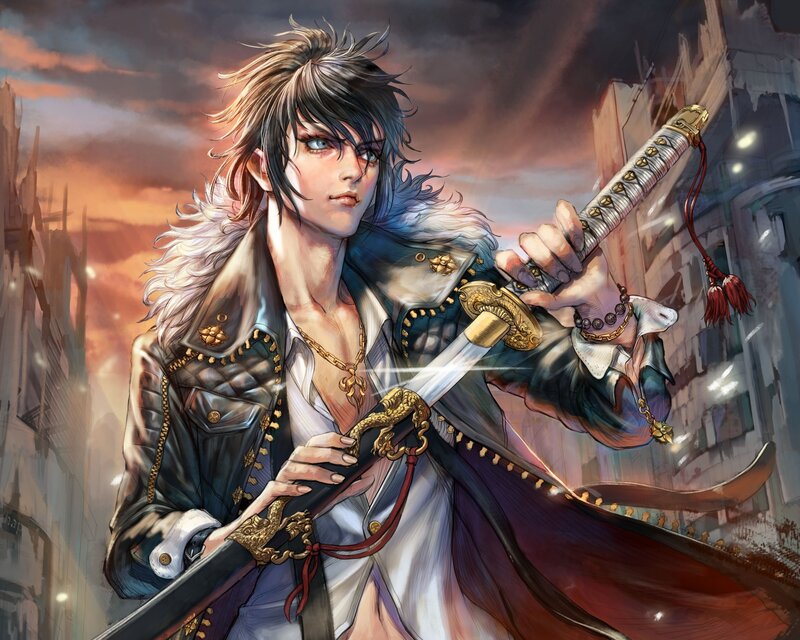 Young Man with Sword — Brown, Dramatic
