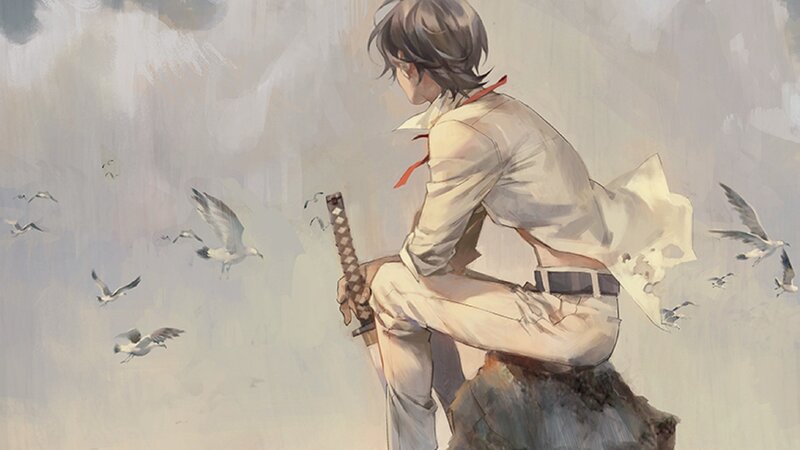 Young Man with Sword — Gray, Serene