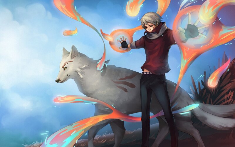 Young Man with Wolf — Blue