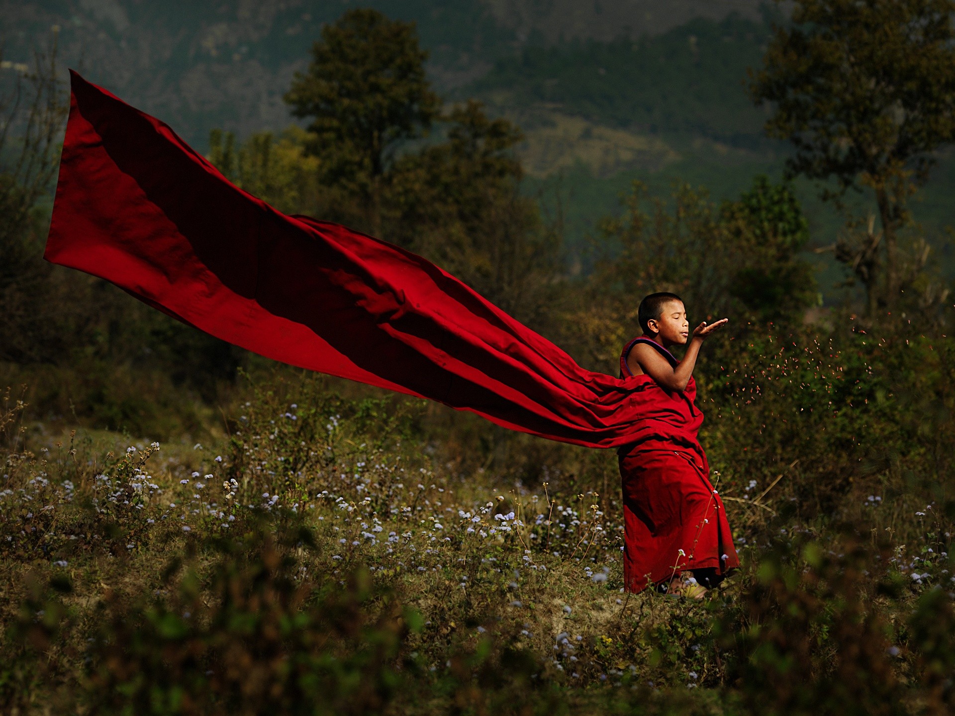 Young monk with red robe