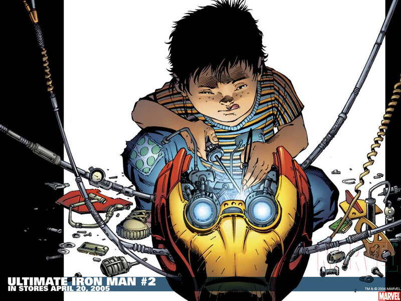 Young Tony Stark repairs Iron Man suit