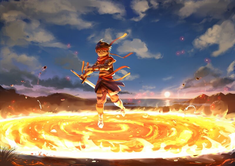 young warrior on fire circle