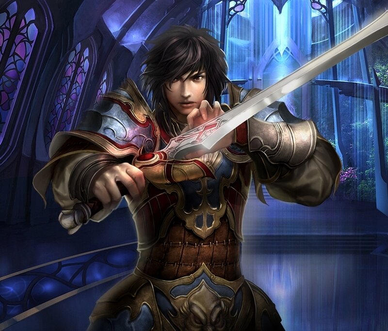 Young Warrior with Sword — Blue