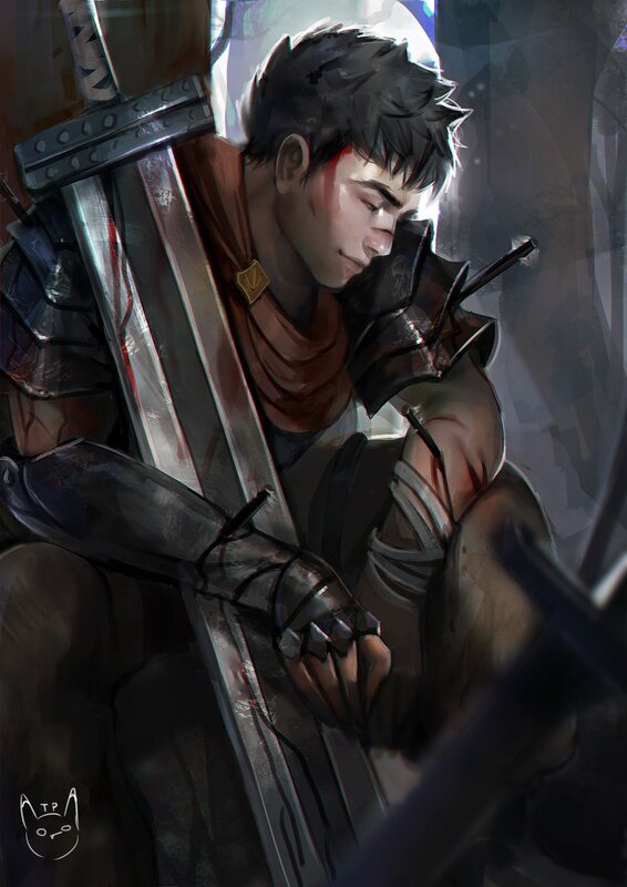Young Warrior with Sword — Gray