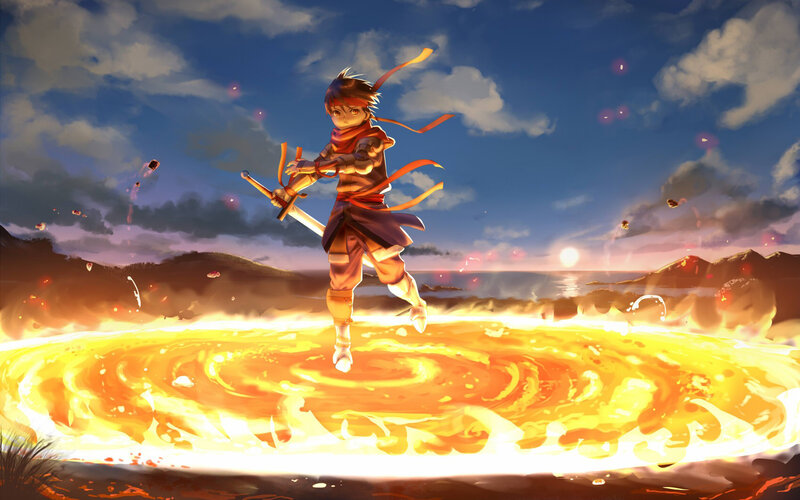 Young Warrior with Sword — Orange, Dramatic