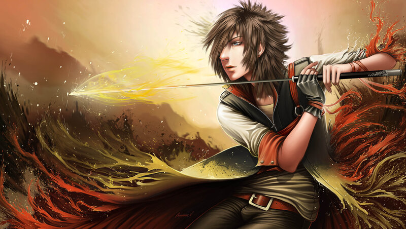 Young Warrior with Sword — Orange