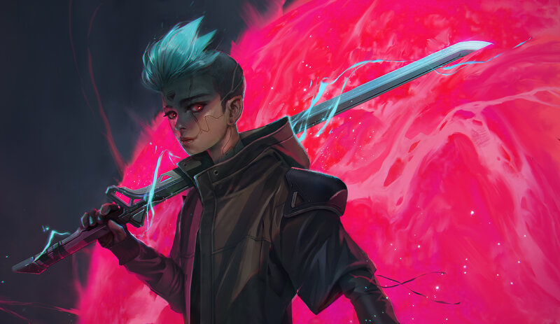 Young Warrior with Sword — Pink