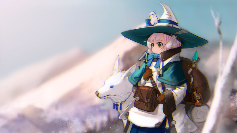 Young Wizard with White Wolf