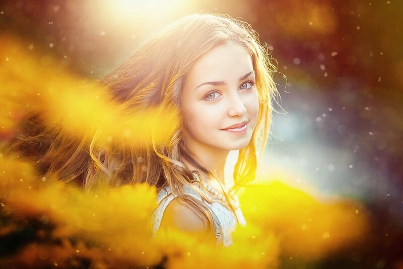 Young Woman in Field — Yellow