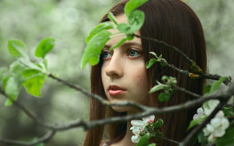 Young Woman in Garden — Green