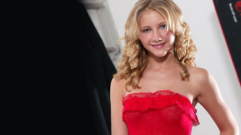 Young Woman in Red Dress — Neutral, Photograph