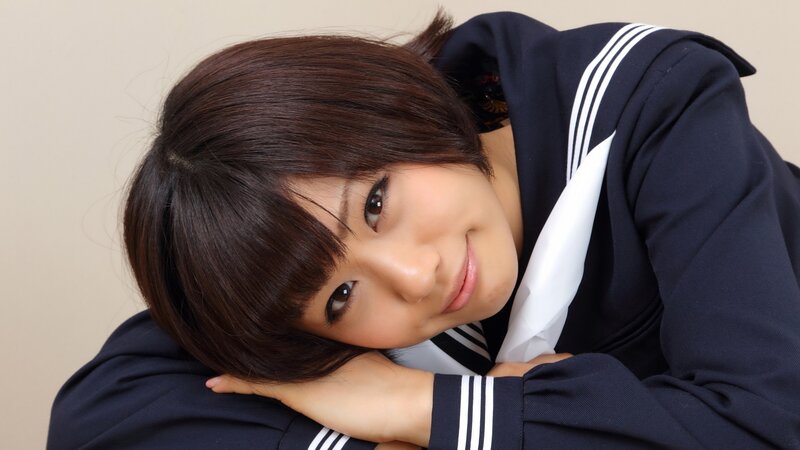Young Woman in School Uniform — Blue, Calm, Photograph