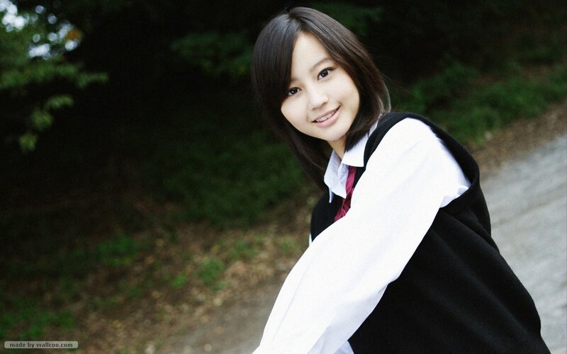 Young Woman in School Uniform — White, Calm, Afternoon, Photograph, School Uniform, Trees, Path