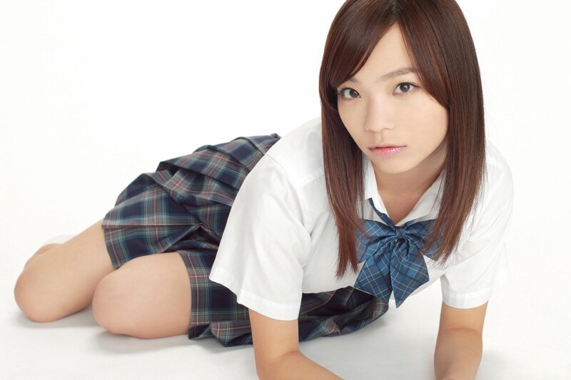 Young Woman in School Uniform — White, Neutral, Photograph, School Uniform, Plaid Skirt, White Shirt