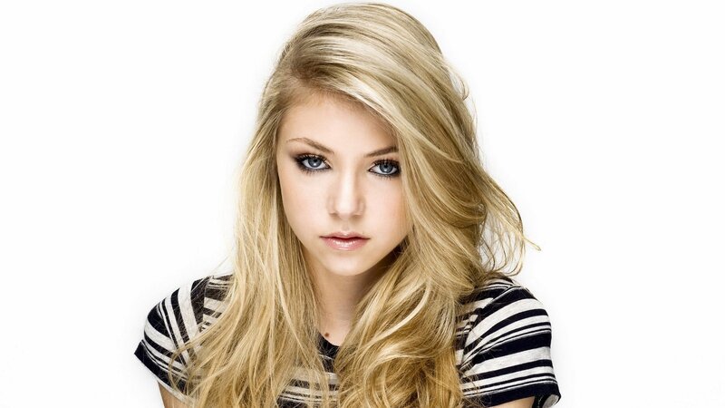 Young Woman with Blonde Hair — White, Neutral, Photograph, Striped Shirt