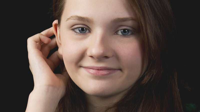 Young Woman with Blue Eyes — Brown, Neutral, Photograph