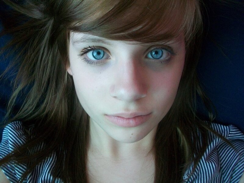 Young Woman with Blue Eyes — Neutral, Photograph, Striped Shirt