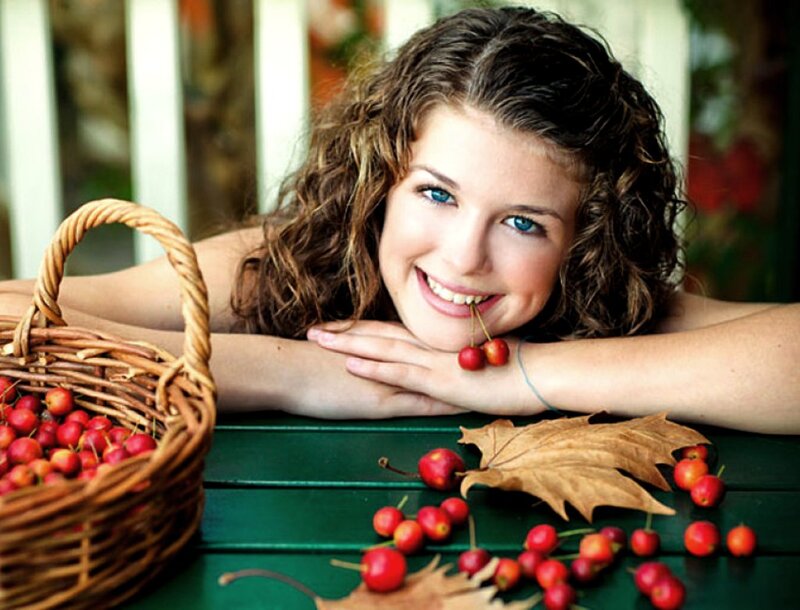 Young Woman with Cherries — Green