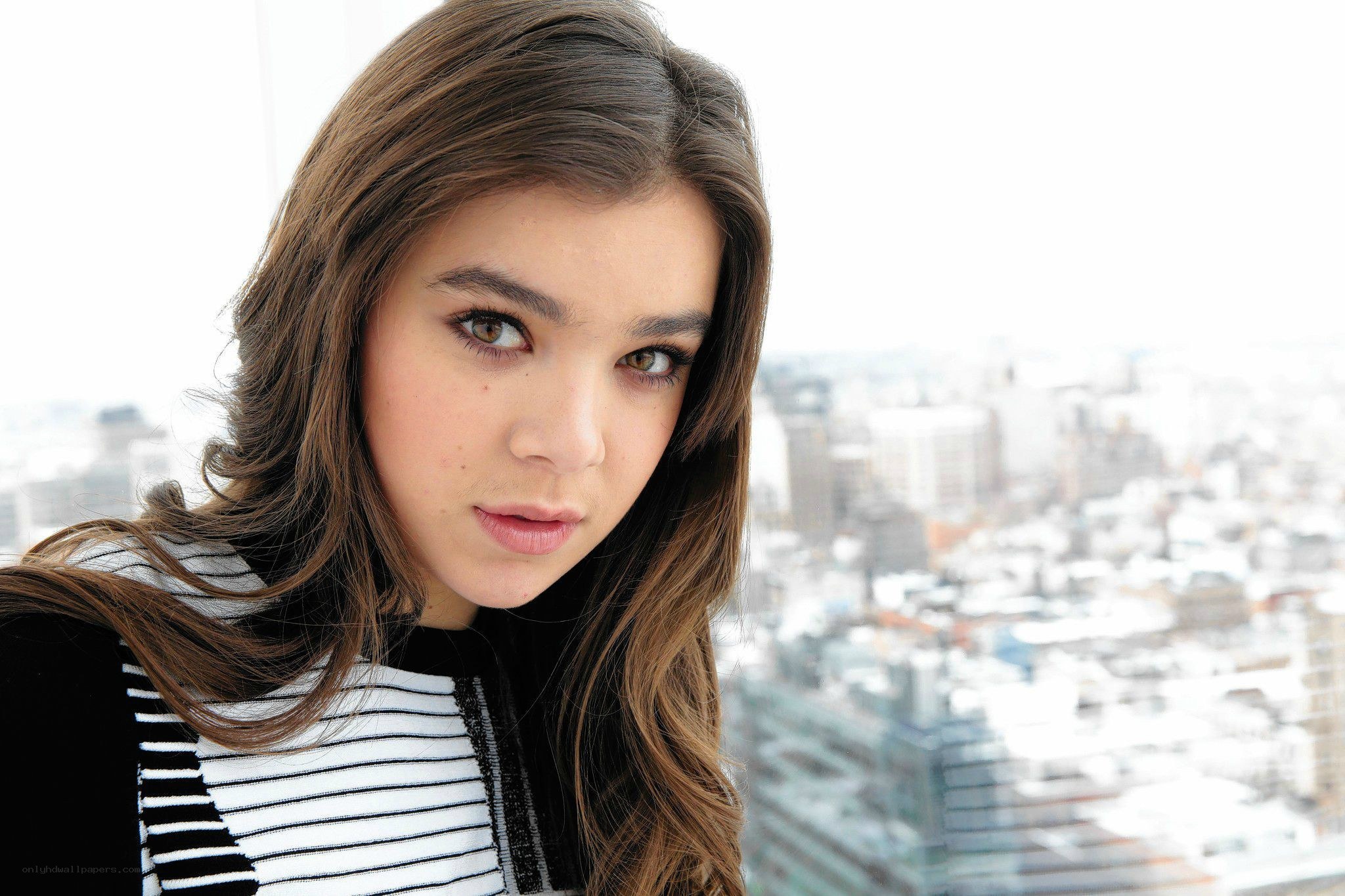 young woman with city view