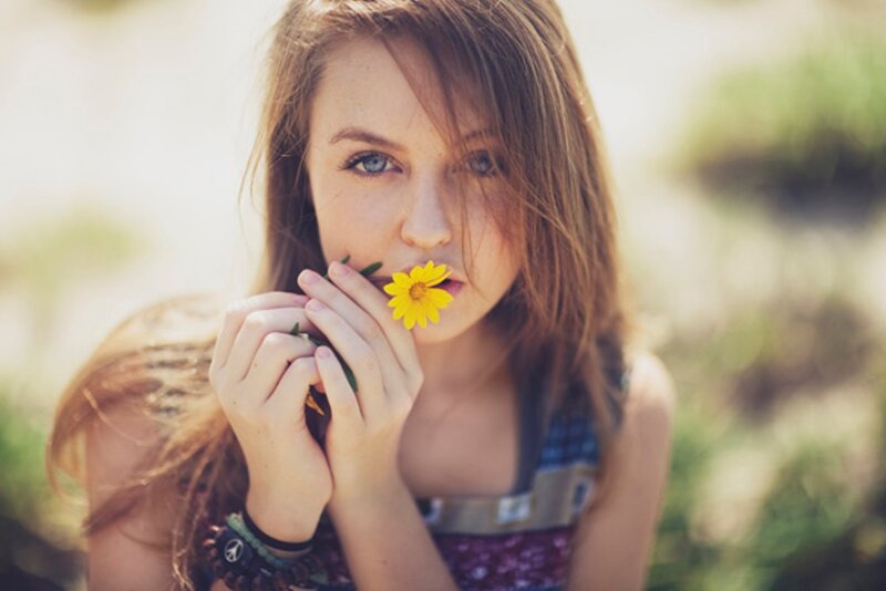 Young Woman with Flower — Yellow