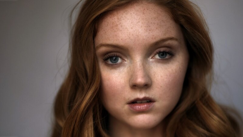 Young Woman with Freckles — Red, Neutral, Photograph, Blue Eyes