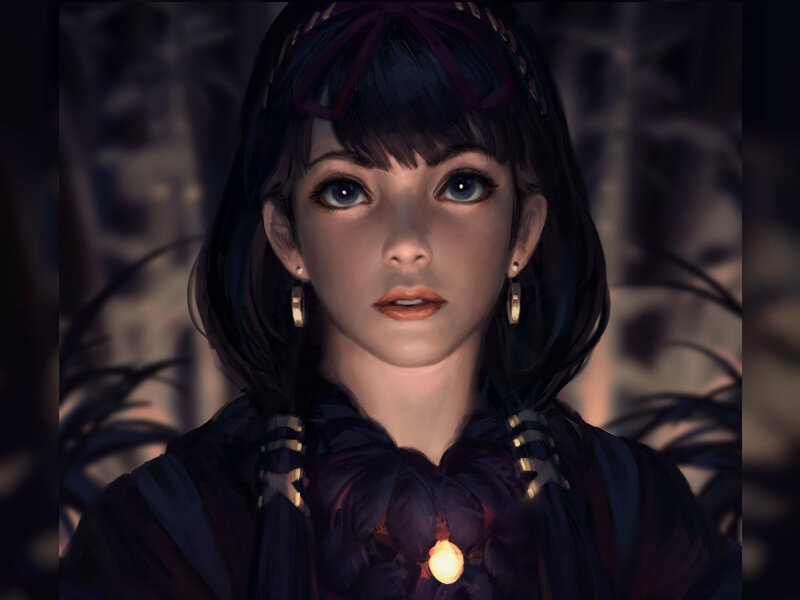 Young Woman with Glowing Pendant