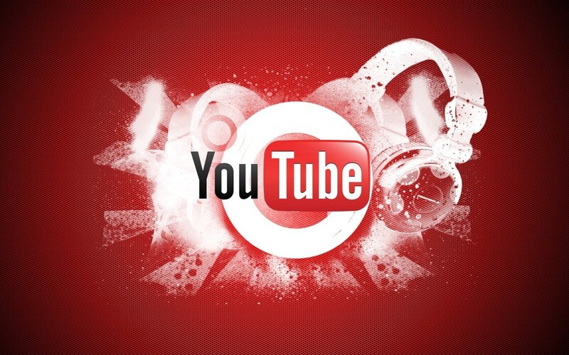 YouTube Logo with Headphones — Red, Dynamic, Digital Art, Splatter Effect