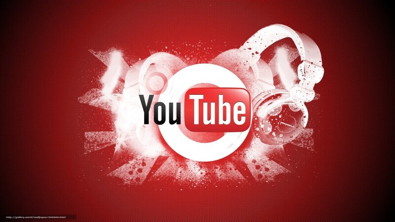 YouTube Logo with Headphones — Red, Dynamic, Digital Art, Text