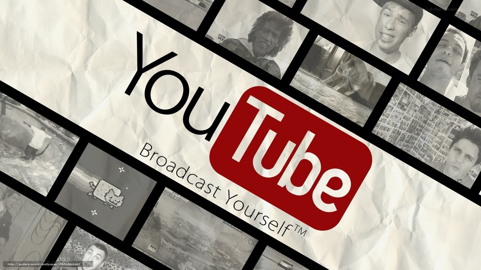 YouTube logo with video thumbnails