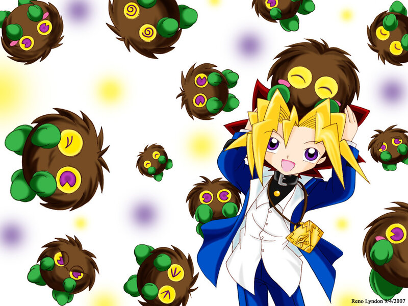 Yugi Muto surrounded by monsters