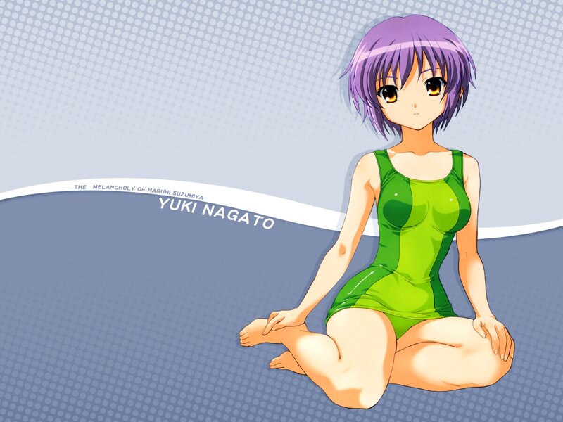 Yuki Nagato in a green swimsuit