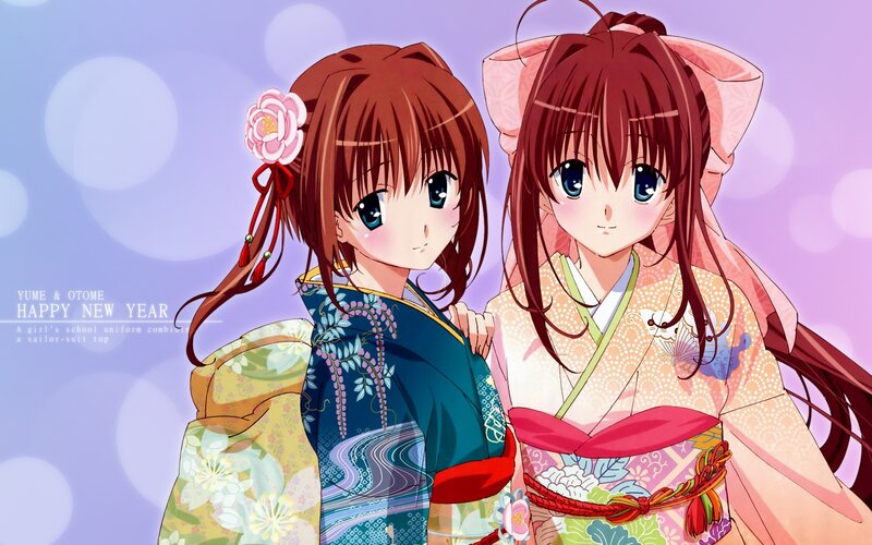 Yume and Otome in New Year attire