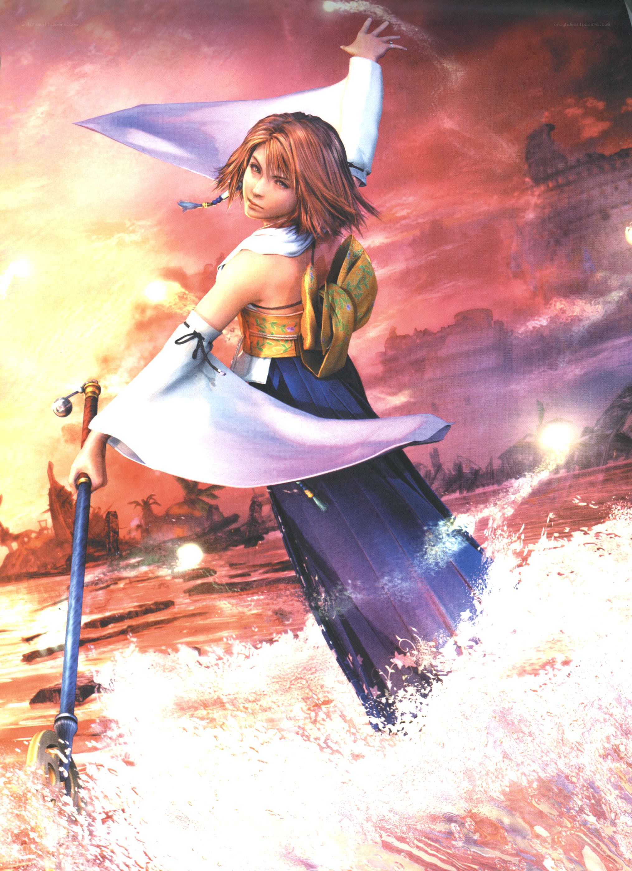Yuna casting a spell in the water